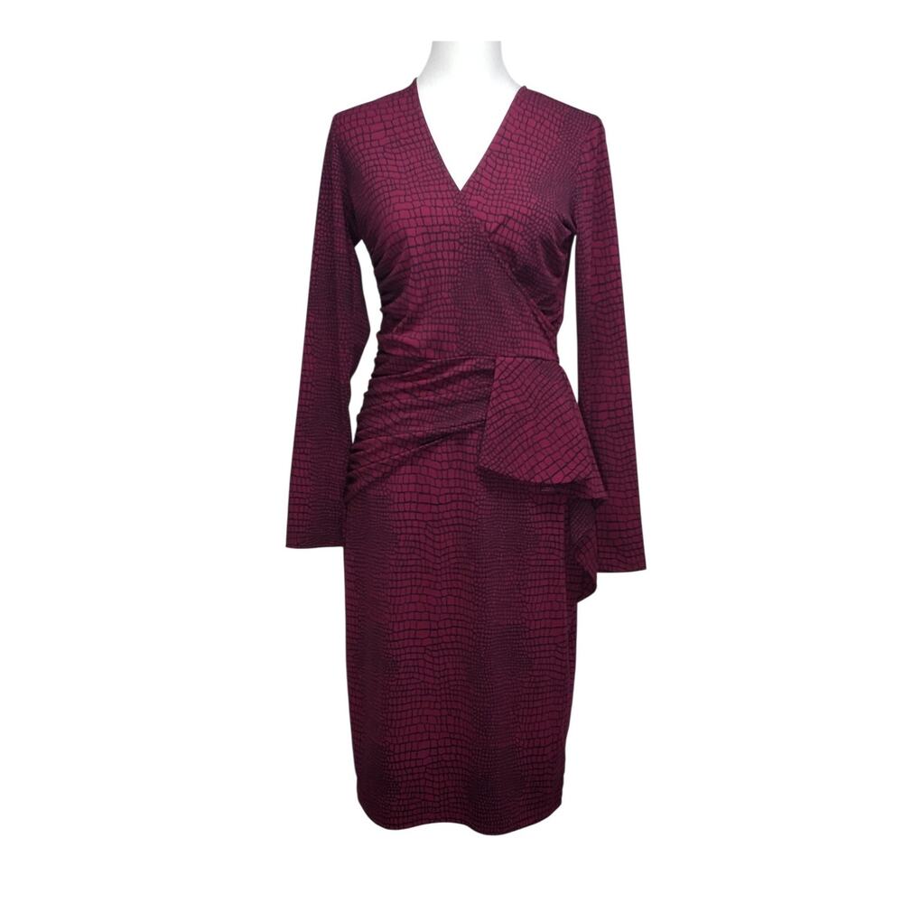 Leota Quiet Luxury Snakeskin Bodycon Party Dress S Wine Ruched Evening